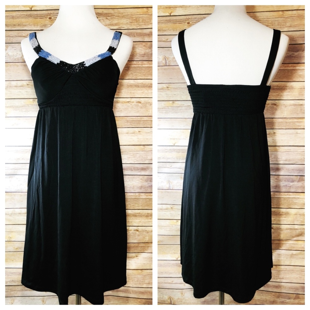 Candies Black Blue & Silver Beaded Neckline Dress